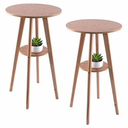 Runder Bartisch 2er-Set, Massivholz-Theken-Pub-Schreibtisch mit 2-stöckiger Aufbewahrung für Home Bar, Esszimmer, Küche, 40,6 Zoll H Runder Bartisch 2er-Set, Massivholz-Theken-Pub-Schreibtisch mit 2-stöckiger Aufbewahrung für Home Bar, Esszimmer, Küche, 40,6 Zoll H von KaBuea