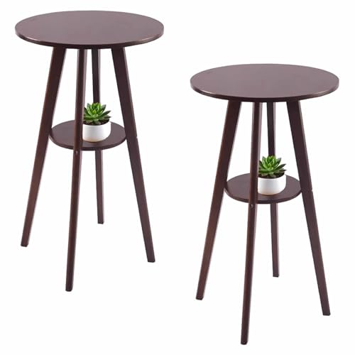 Runder Bartisch 2er-Set, Massivholz-Theken-Pub-Schreibtisch mit 2-stöckiger Aufbewahrung für Home Bar, Esszimmer, Küche, 40,6 Zoll H Runder Bartisch 2er-Set, Massivholz-Theken-Pub-Schreibtisch mit 2-stöckiger Aufbewahrung für Home Bar, Esszimmer, Küche, 40,6 Zoll H von KaBuea