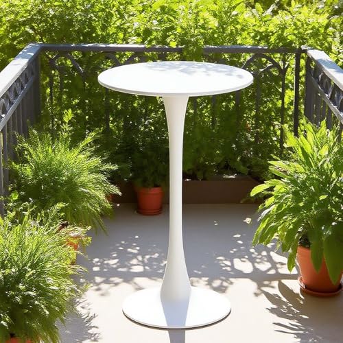 Runder Bartisch 41,3" Höhe Weißer Pub-Tisch mit MDF-Platte und robustem Metallgestell, Stehtisch für Küche, Esszimmer, Bistro, Cocktail von KaBuea