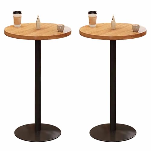 Runder Bartisch für Cocktailbar Home Bar Pub Kaffee Tee Esszimmer Bistrotisch Holzplatte und Metallrahmen, rustikal braun (2er Pack) von KaBuea