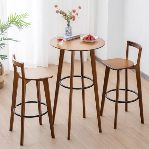 Runder Cocktail-Bartisch aus Massivholz mit Fußstütze aus Metall, hoher Bistro-Pub-Tisch, 99 cm Thekenbarhöhe für Küche, Esszimmer, Wohnzimmer (nur Tisch) von KaBuea