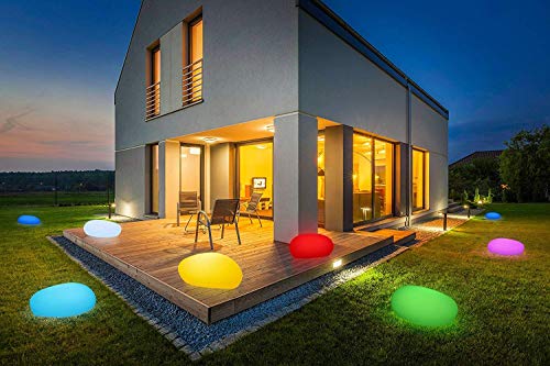 Deko-Stein mit LED Beleuchtung | kabellos | 8 Farben möglich | Solar | Kieselstein-Form | wasserdicht | Solar-Gartenleuchte (40 cm) von KaMel GmbH