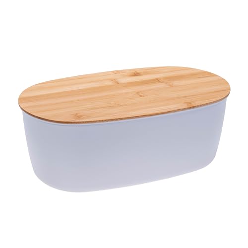 KaMel GmbH Brotkasten mit Schneidebrett aus Bambus-Holz, moderne Brotbox mit Deckel aus hochwertigem Kunststoff in weiß oder schwarz (oval - weiß) von KaMel GmbH