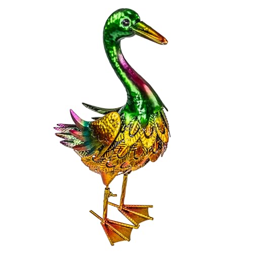 KaMel GmbH Gartenfiguren aus Metall für den Garten, Moderne Deko-Figuren, handbemalt mit Rostschutz-Lackierung, für außen, witterungsbeständig (Ente – ca. 34,5 cm hoch) von KaMel GmbH