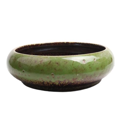KaTiak Keramik-Pflanztopf, große, runde, saftige Pflanzschale, kreativ for Innen- und Außenblumen, Keramik, Vintage-Keramik, glasierter Bonsai-Topf, weiß (Color : Green) von KaTiak