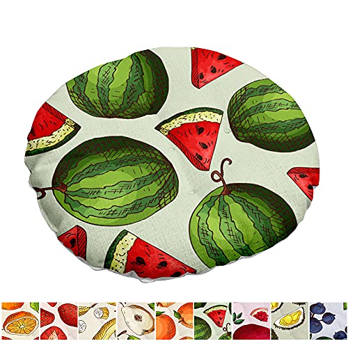 Sitzkissen, kreative Kissen-Stuhlpolsterung, tropisches Obstmuster, gestepptes rundes Leinen-Sitzpolster, Bequeme Esszimmerstuhlkissen (Feigen, 40 x 40 cm) (Color : Watermelon, Size : 40x40cm) von KaTiak