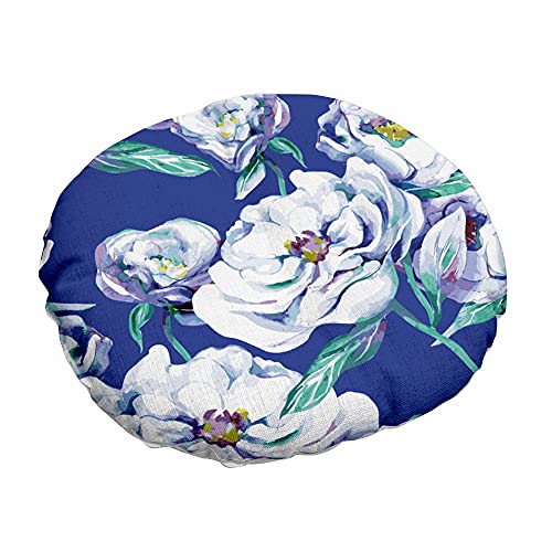 Sitzkissen, rundes Leinenkissen, Stuhlpolster, gestepptes Sitzpolster, Elegantes, luxuriöses Blumendruck-Boden-Tatami-gepolstertes Sofa-Esszimmerstuhl-Kissen (40 x 40 cm, Mintgrün) (Color : Navy Blue von KaTiak