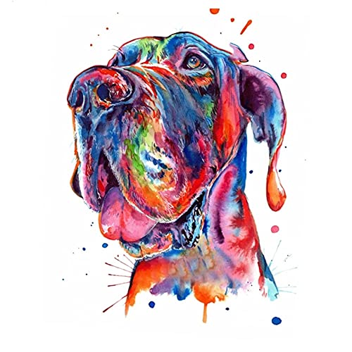 DIY 5D Diamant Malerei Vollbohrer Kit Aquarell Deutsche Dogge Hund Diamond Painting Bilder Set Diamant Malen nach Zahlen Crystal Kreuzstich Stickerei Strass Mosaik Gemälde Home Wand Decor 40x40cm von Kaadii