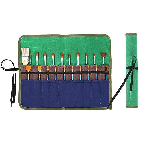 Paint Brush Storage Roll - Heavy Duty 16oz gewachstem Segeltuch Pinseltasche, 20 Taschen & Krawatte Seil Bleistift Roll Pouch - 43cm x 33cm von Kaaltisy