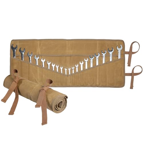 Werkzeugrolle, Werkzeug Rolltasche, gewachstes Segeltuch Werkzeugtasche, Tragbar Tool Roll - Khaki - 84x34cm von Kaaltisy