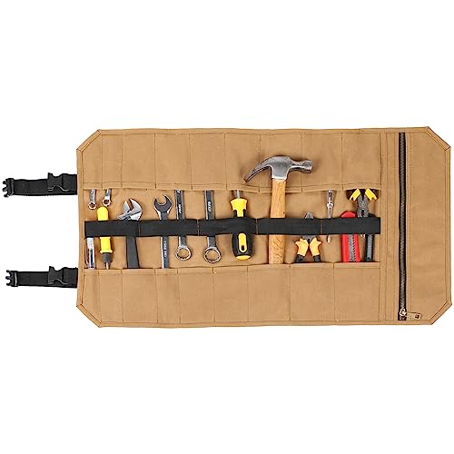 Tool Rolltasche, gewachste Leinwand Werkzeugtasche für Wartungsmechaniker, langlebig werkzeugtasche segeltuch | Khaki | 65x36cm von Kaaltisy