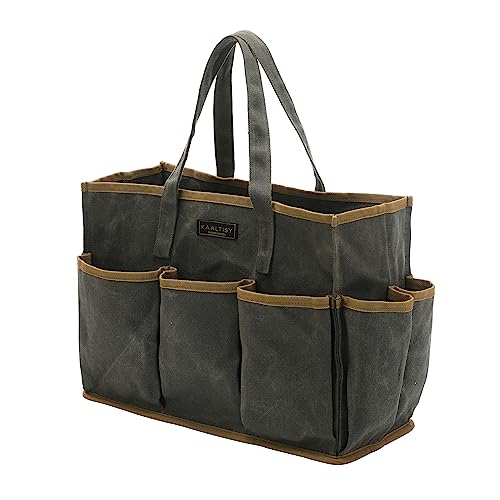 Werkzeug-Tragetasche, 16oz gewachstem Segeltuch Garten Werkzeug Tragetasche (Armee grün), Tragbare 11 Taschen Werkzeugtasche | für Gärtner Elektriker Handwerker | 36 x 14 x 26.5cm von Kaaltisy