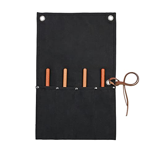 Werkzeugrolltasche, stapaziertfähig, gewachstes Segeltuch, Werkzeugtasche, Koffer für Stechbeitel schwarz von Kaaltisy