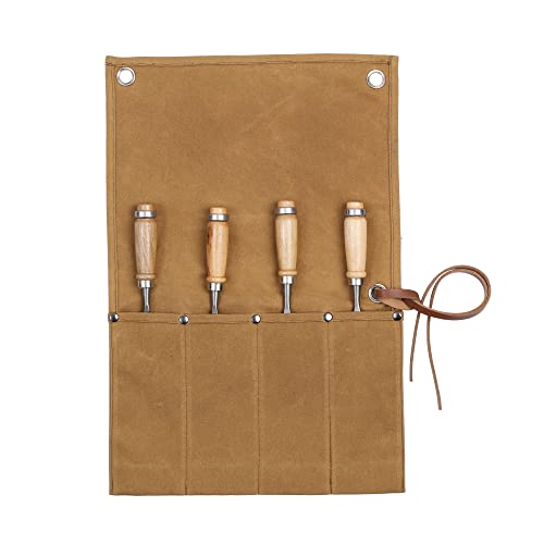 Werkzeugrolltasche, stapaziertfähig, gewachstes Segeltuch, Werkzeugtasche, kleine Werkzeuge-Orgnanizer-Tasche (Khaki) von Kaaltisy