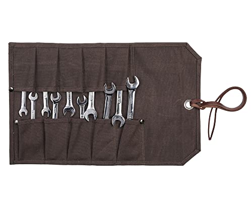 Werkzeugrolltasche mit 10 Einsteckensfächer, tragbare kleine Werkzeuge-Organizer, Gewachstes Segeltuch Tasche für Hämmer - Grau von Kaaltisy