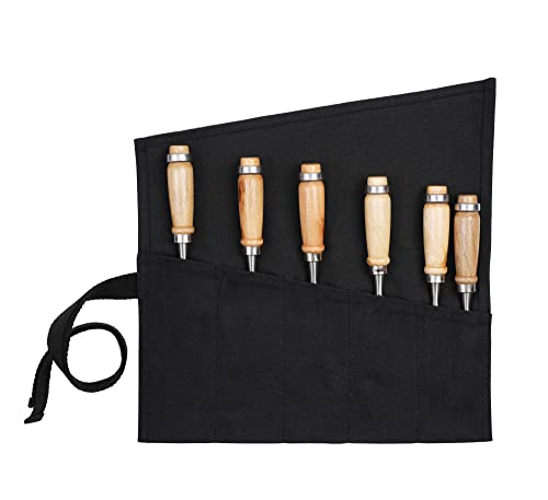 Werkzeugrolltasche mit 6 Einsteckensfächer, gewachstes Segeltuch, Rolltasche für Stechbeitel, Hämmer, Fishing Jigs, Tranchiermesser (schwarz) von Kaaltisy