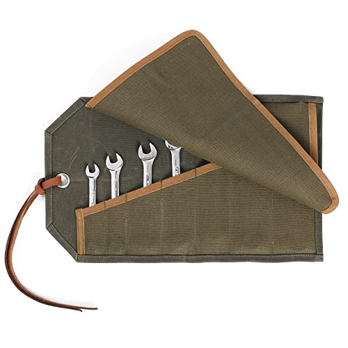 Wrench Roll Up Pouch, Multi-Purpose Durable Wrench & Tool Hanging Bag | 7 Slots & Krawatte Seil, 16oz gewachstem Segeltuch Werkzeughalter - Army Green von Kaaltisy