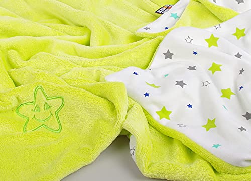 Kaarsgaren Babydecke für den Kinderwagen, leichte Decke für Baby, luftige Babydecke, doppellagige Kinderdecke (Limette Sterne auf weiß, 70 x 100 cm) von Kaarsgaren