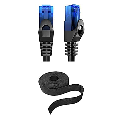 KabelDirekt Bundle – 0,25 m – Netzwerkkabel, Ethernet, LAN & Patch Kabel und Klett Kabelbinder – 20 mm x 5 m (Rolle, frei zuschneidbar & wiederverwendbar, schwarz) von KabelDirekt