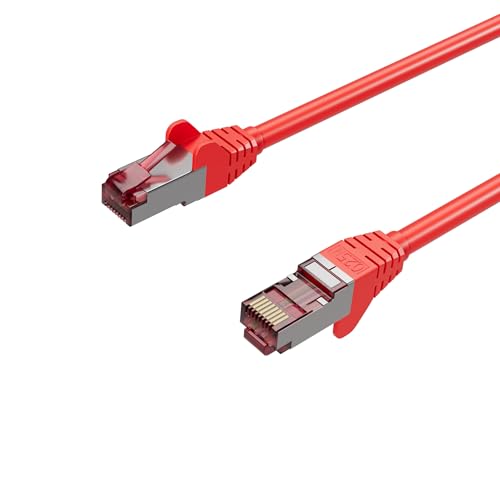 Kabelbude.eu Netzwerkkabel, RJ45 LAN, Ethernet Cat 6A, S/FTP, PIMF, Halogenfrei, GHMT Rot 5,00m von Kabelbude.eu