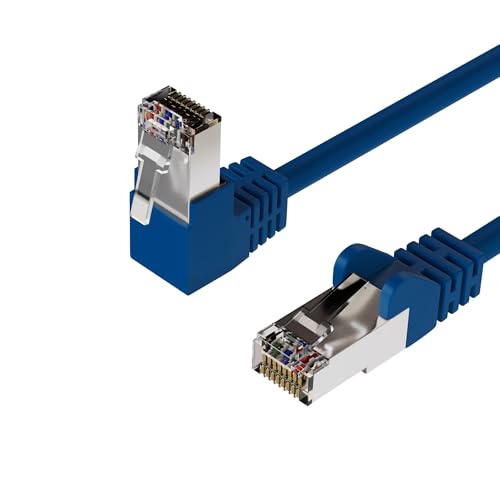 Netzwerkkabel RJ45, LAN Kabel, einseitig gewinkelt 90°, Cat 6, S/FTP, PIMF 20,00m Blau von Kabelbude.eu