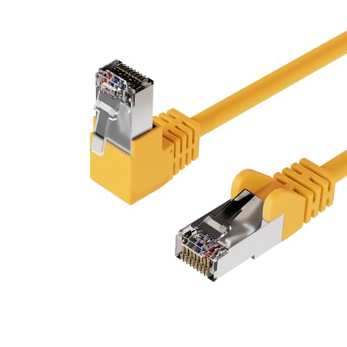 Netzwerkkabel RJ45, LAN Kabel, einseitig gewinkelt 90°, Cat 6, S/FTP, PIMF 20,00m Gelb von Kabelbude.eu