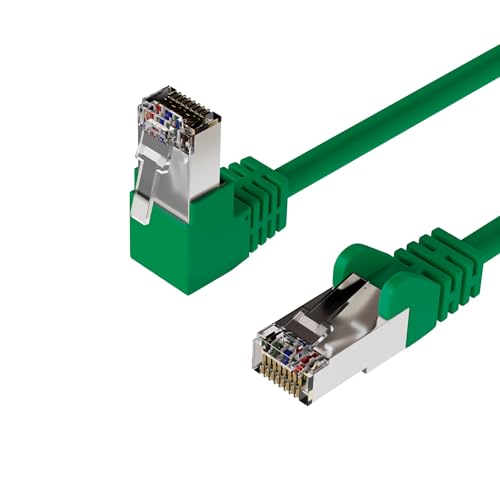Netzwerkkabel RJ45, LAN Kabel, einseitig gewinkelt 90°, Cat 6, S/FTP, PIMF 20,00m Grün von Kabelbude.eu