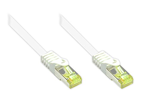 Kabelmeister® RJ45 Patchkabel mit Cat. 7 Rohkabel und Rastnasenschutz (RNS®), S/FTP, PiMF, halogenfrei, 500MHz, OFC, weiß, 1m von Kabelmeister