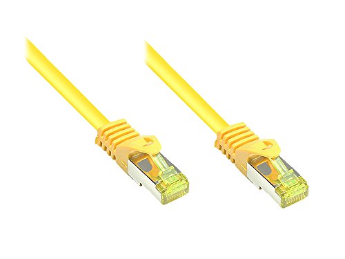 Kabelmeister® RJ45 Patchkabel mit Cat. 7 Rohkabel und Rastnasenschutz (RNS®), S/FTP, PiMF, halogenfrei, 500MHz, OFC, gelb, 30m von Kabelmeister