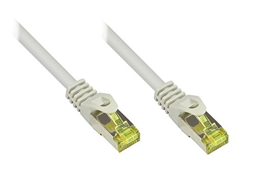 Kabelmeister® RJ45 Patchkabel mit Cat. 7 Rohkabel und Rastnasenschutz (RNS®), S/FTP, PiMF, halogenfrei, 500MHz, OFC, grau, 25m von Kabelmeister