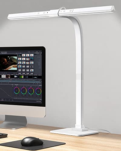 KableRika Schreibtischlampe LED Dimmbar, 12W Verstellbarer Schwanenhals Arbeitslampe, Augenschutz Architektenlampe, Berührungssteuerung Büro Tischlampe, 6 Farbmodi, Stufenloses Dimmen - Weiß von KableRika