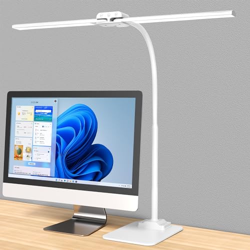 KableRika Schreibtischlampe LED Dimmbar: Doppelkopf LED Schreibtischlampe für Homeoffice - Augenschutz tageslichtlampe schreibtisch mit Metallbasis - büro tischlampe - schreibtischleuchte Weiß von KableRika