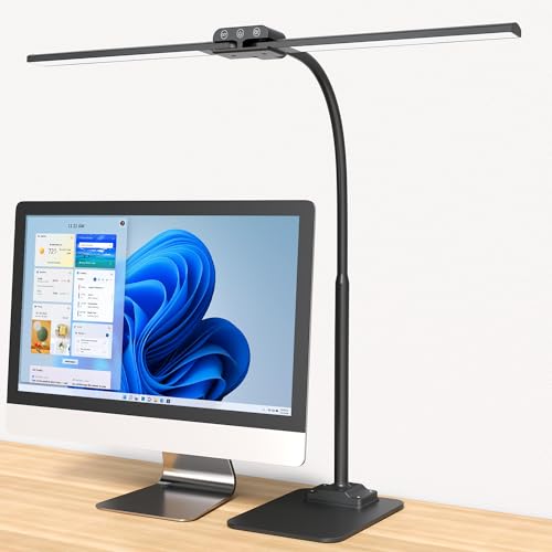 KableRika Schreibtischlampe LED Dimmbar: Doppelkopf LED Schreibtischlampe für Homeoffice - Augenschutz tageslichtlampe schreibtisch mit Metallbasis - büro tischlampe - schreibtischleuchte schwarz von KableRika