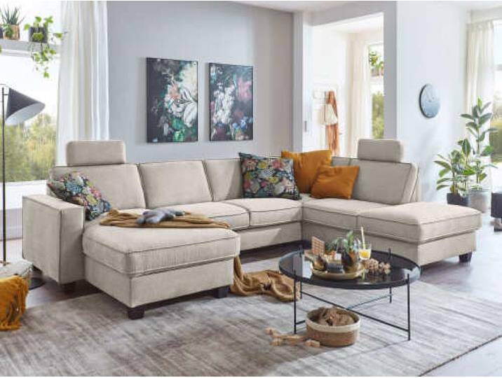 Wohnlandschaft Spinea wahlweise mit Schlaffunktion, Bettkasten und rückenecht bezogen von Kabs PolsterWelt