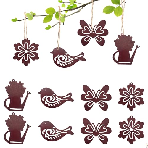 Kabwea 12 Stück Hängende Gartenornamente aus Holz, Frühlingsdeko, Deko Frühling, Frühlingsdeko zum Aufhängen von Kabwea