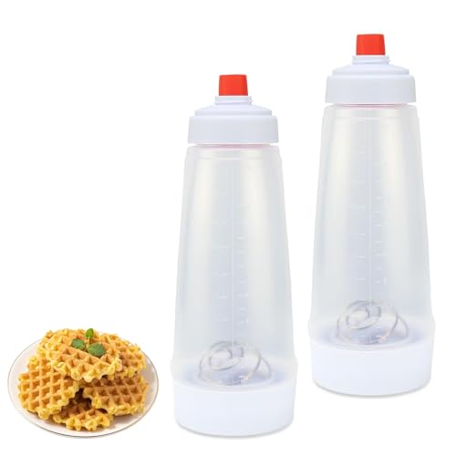 Kabwea 2er-Pack 1000ml Pfannkuchenteigspender und Mixer, Pancake Portionierer, Quetschflasche, Dosierflasche von Kabwea