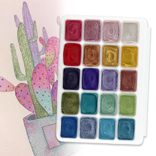 Kabwea Aquarellfarben Set Mit 20 Farben, Metallic Wasserfarbkasten Für Künstler, Tragbares Aquarell Sets Für Verschiedene Oberflächen von Kabwea