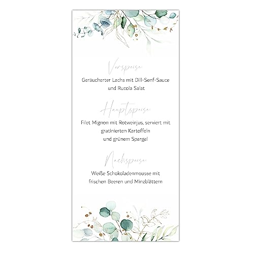 Kackspecht Menu Blanko Menükarten im Boho Design | 20 Stück DIN Lang| Individuell anpassbare Speisekarten und Getränkekarten für die Hochzeit und andere Anlässe | Tischdeko von Kackspecht