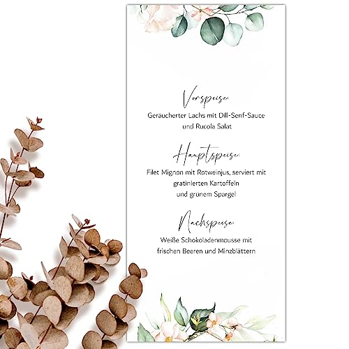 Menu Blanko Menükarten im Boho Design | 20 Stück DIN Lang| Individuell anpassbare Speisekarten und Getränkekarten für die Hochzeit und andere Anlässe | Tischdeko von Kackspecht