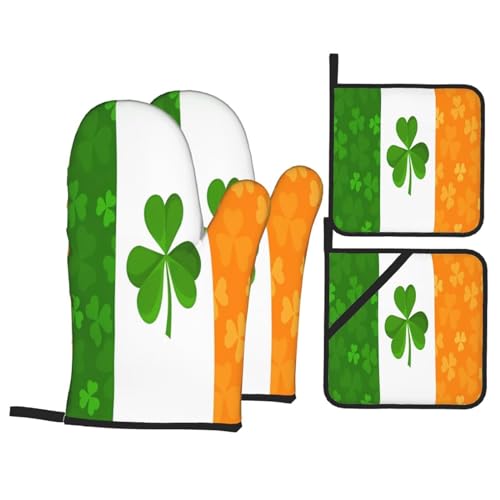 Ofenhandschuhe und Topflappen mit irischer Flagge, rutschfest, zum Kochen, Backen, Grillen, 4 Stück von KadUe