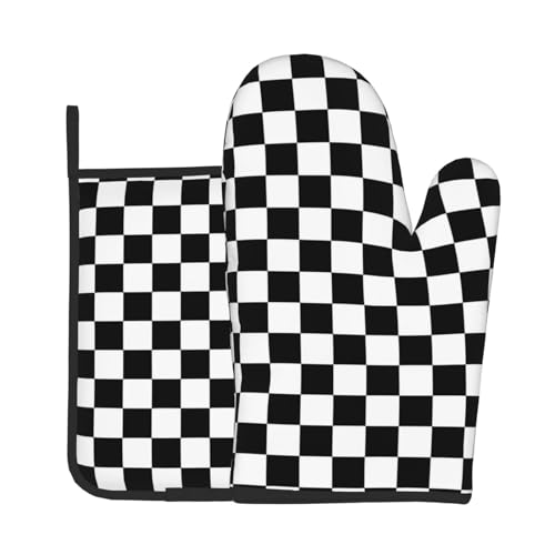 Schwarz-weiß kariertes Küchen-Backset, zweiteiliges Set – Ofenhandschuhe und Topflappen Schwarz-weiß kariertes Küchen-Backset, zweiteiliges Set – Ofenhandschuhe und Topflappen von KadUe