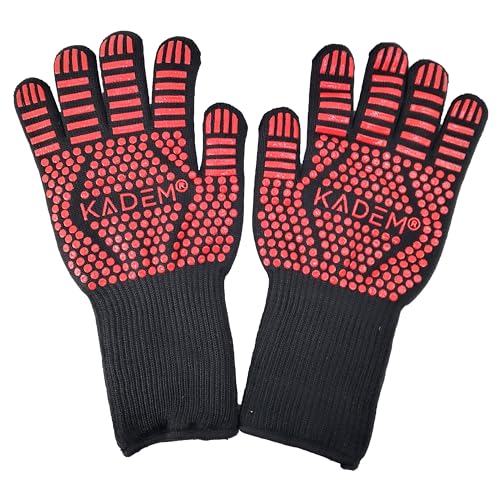 Unisex Aramid Backofenhandschuhe Grillhandschuhe Hitzebeständig bis 800 °C | Ofenhandschuhe Kochhandschuhe | feuerfest rutschfest | Rot S/M von Kadem