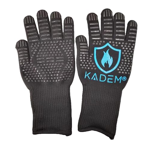 Unisex Aramid Backofenhandschuhe Grillhandschuhe Hitzebeständig bis 800 °C | Ofenhandschuhe Kochhandschuhe | feuerfest rutschfest | Blau S/M von Kadem