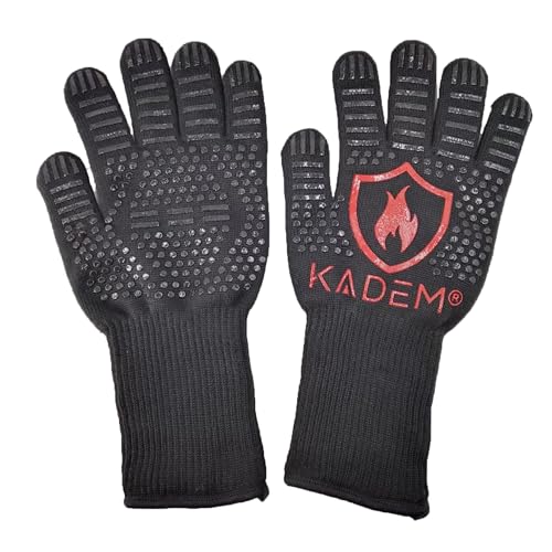 Unisex Aramid Backofenhandschuhe Grillhandschuhe Hitzebeständig bis 800 °C | Ofenhandschuhe Kochhandschuhe | feuerfest rutschfest | Rubin S/M von Kadem