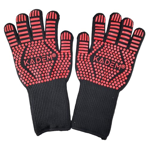 Unisex Ofenhandschuhe Grillhandschuhe Hitzebeständig bis 800 °C | feuerfest rutschfest | Hitzeschutz | klassisch rot S/M von Kadem