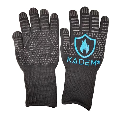 Unisex Ofenhandschuhe Grillhandschuhe Hitzebeständig bis 800 °C | feuerfest rutschfest | Hitzeschutz | Blau S/M von Kadem