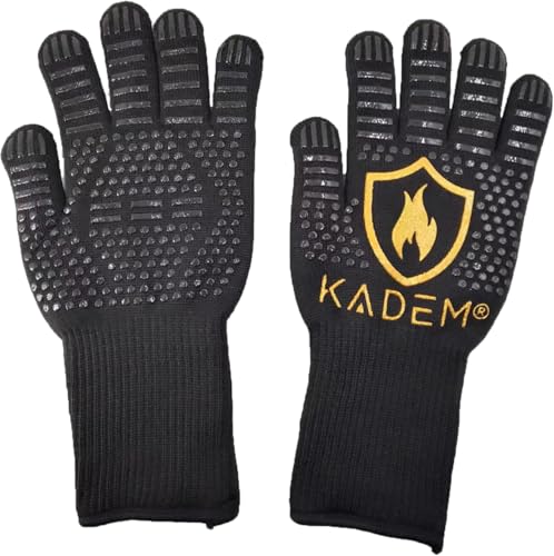 Kadem Unisex Ofenhandschuhe Grillhandschuhe Hitzebeständig bis 800 °C | feuerfest rutschfest | Hitzeschutz | Gold S/M von Kadem