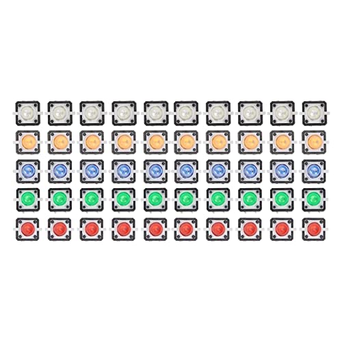 Kadimendium 50 Stück Mini-Tastschalter 5 Farben Rückstellbarer Taktiler Schalter LED Taktiler Druckknopf mit LED-Lampe DC 12 V von Kadimendium