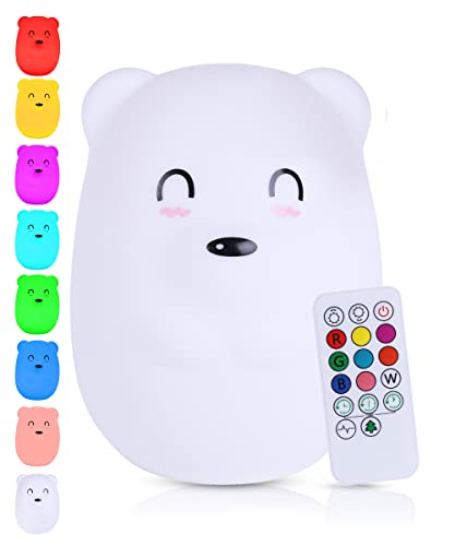 Kadoing® Bär Nachtlicht (Groß) - wiederaufladbare Nachtlampe mit Tippfunktion und Fernbedienung - Nachttischlampe für Kinder - Babylampe und Kinderlampe - Babyzimmer - Kinderzimmer - Kinderspielzeug von Kadoing