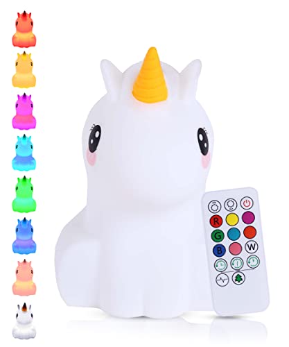Kadoing® Einhorn Nachtlicht (Groß) - wiederaufladbare Nachtlampe mit Tippfunktion und Fernbedienung - Nachttischlampe für Kinder - Babylampe - Kinderlampe - Babyzimmer - Kinderzimmer - Kinderspielzeug von Kadoing